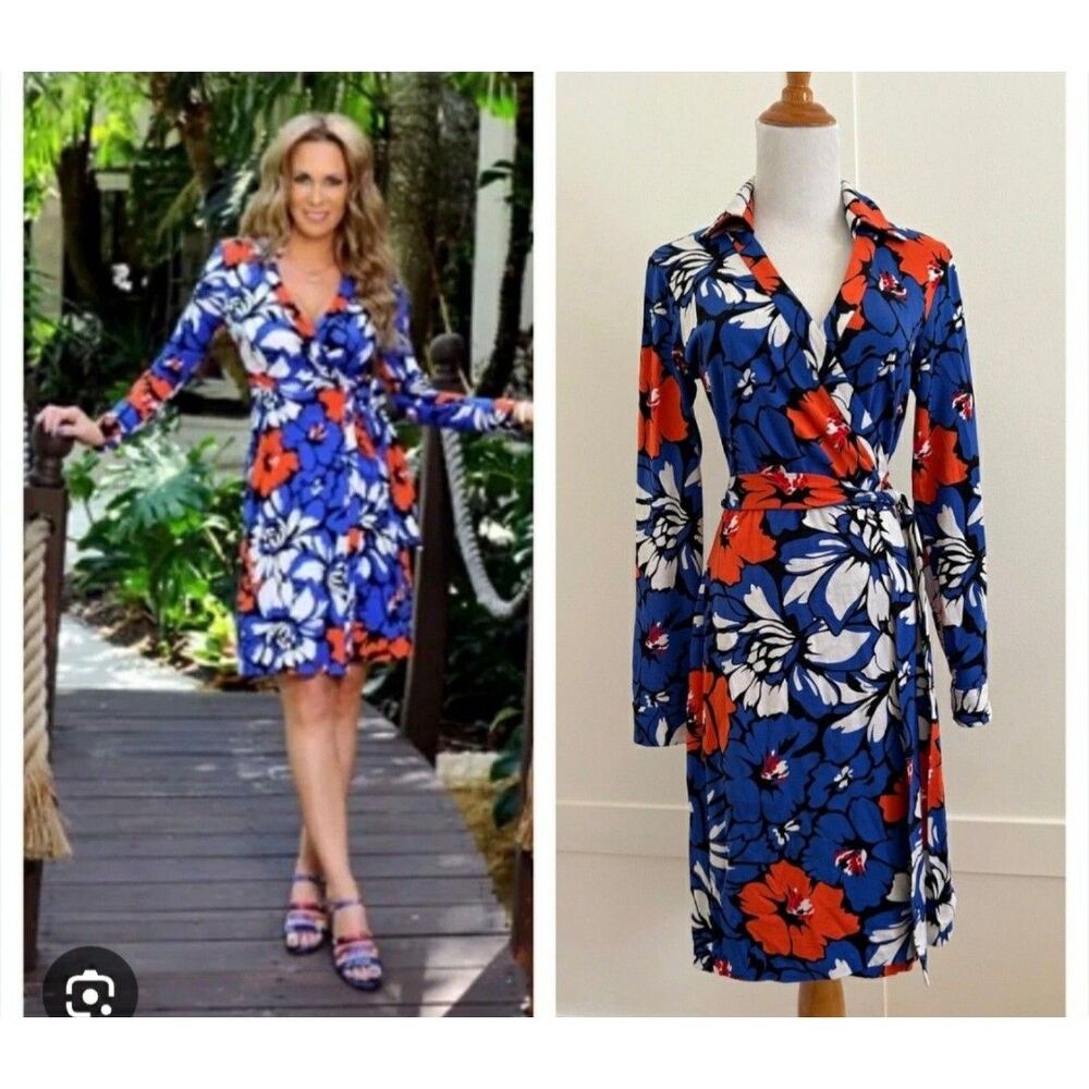 Diane Von Furstenberg DVF New Jeanne Two Silk-Blend Wrap Dress Sz 8 VVV